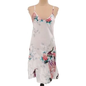 White Peacock Floral Satin Slip Dress Bows‎ Coquette Lingerie Party Y2K Size XXL